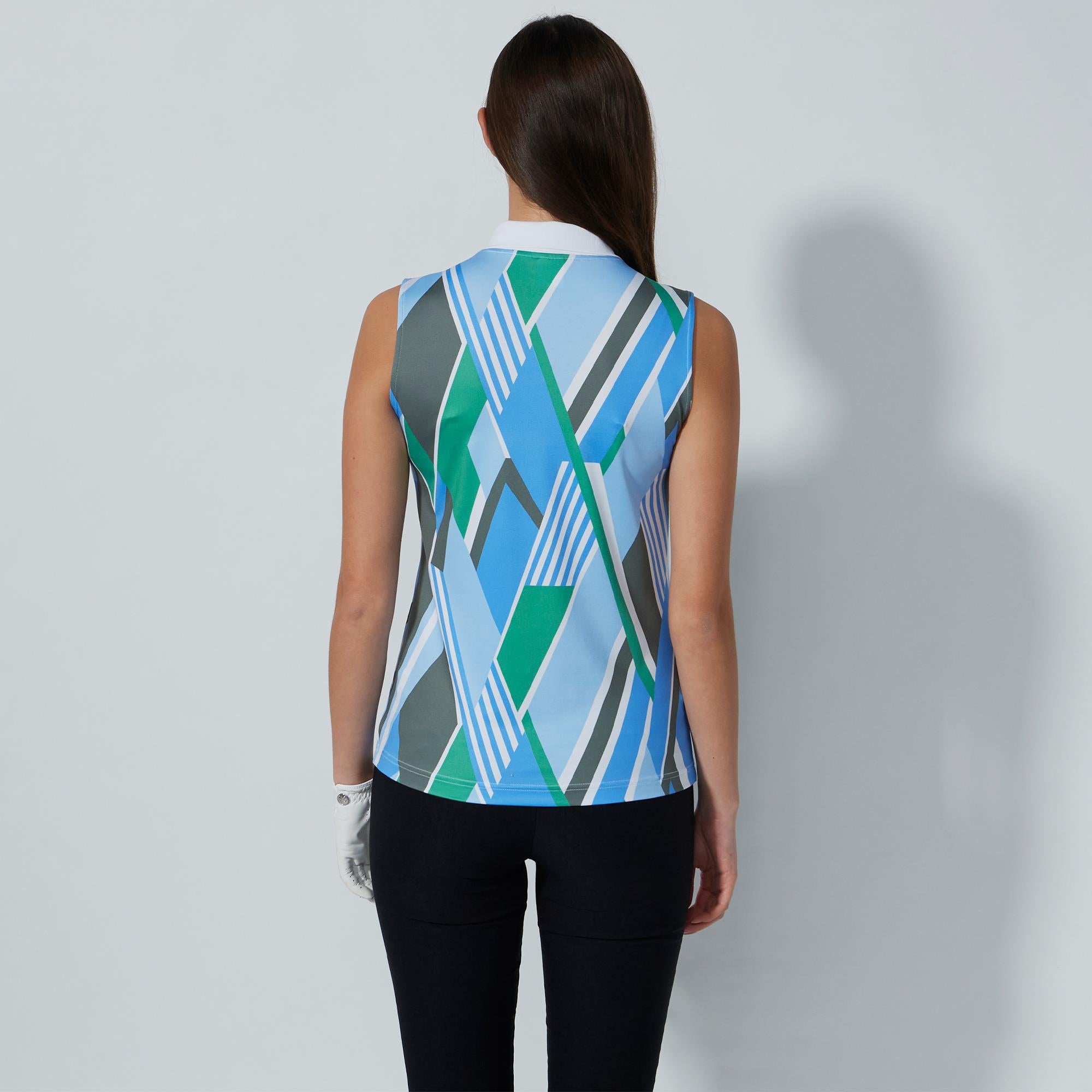 Daily Sports Fusion Ladies Sleeveless Golf Polo Shirt Stripe Fusion Blue